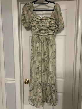 Puff Sleeve Midi Dress August Sky Olive Multi NWT (Large)